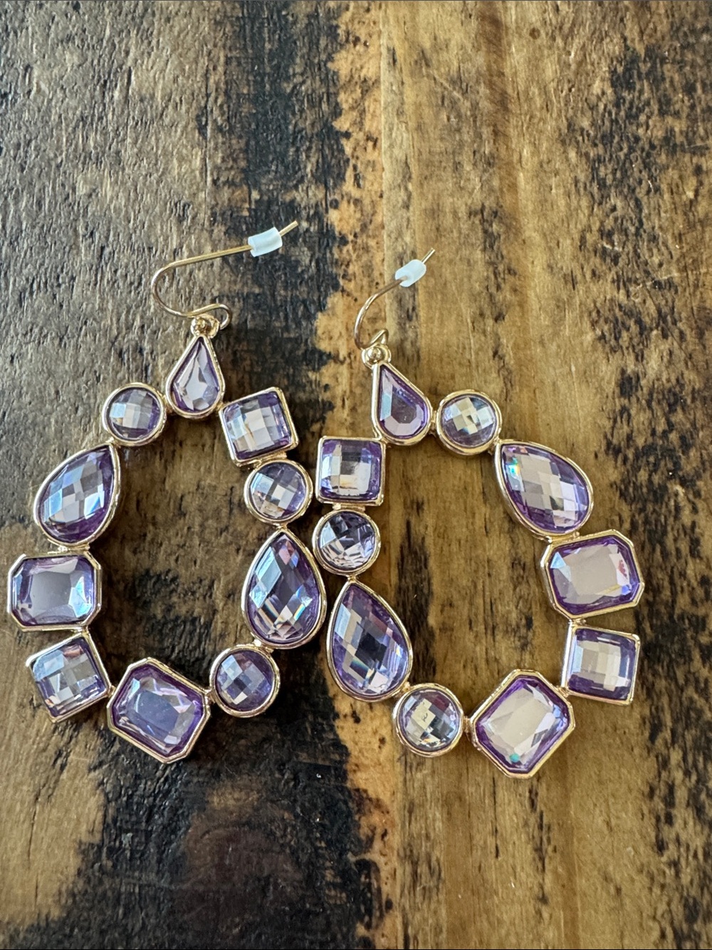 Gold-Tone Purple Faceted Wire Earrings